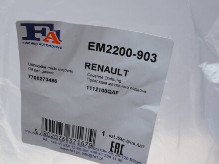 Прокладка масляного поддона RENAULT (Fischer) fa1 (fischer automotive one) EM2200903