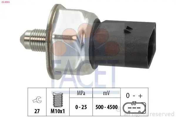Датчик тиску палива BMW 1/2/3/4/5/6/7/X1-6 1.5-6.0 05-21 Facet 250055 (фото 1)