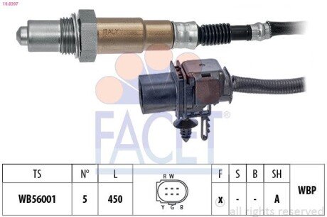 Лямбда-зонд (5 конт./450 мм) Doblo.1.6D 10-/Combo 1.6CDTi 12- facet 10.8397 на Форд S-Max