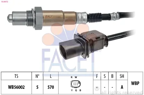 Лямбда-зонд (5 конт./570 мм) Sprinter 06- facet 108472