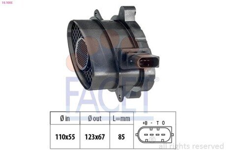 Расходомер воздуха BMW 3(E46/E90)/ 5(E60)/X3(E83) 2.0D/2.5D/3.0D 03-11 facet 101005