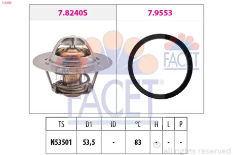 Термостат Jumper/Ducato/Boxer 1.6-2.0 i/D 94- (82 C) facet 78240 Пежо 605
