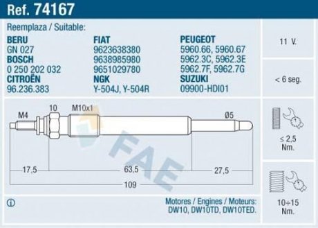 Свеча накаливания fae 74167