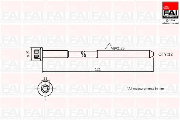 Болт ГБЦ к-кт OPEL ASTRA 1.4 09-20, INSIGNIA 1.4 11-17, ZAFIRA 1.4 11- CHEVROLET CRUZE 1.4 11- FAI B1630