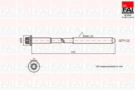 Болт ГБЦ к-кт OPEL ASTRA 1.4 09-20, INSIGNIA 1.4 11-17, ZAFIRA 1.4 11- CHEVROLET CRUZE 1.4 11- FAI B1630