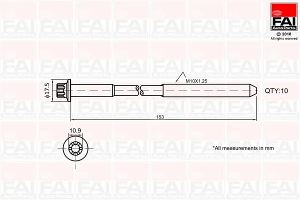 Болты головки блока Astra F/G/H/Corsa/Vectra B/C 1.4/1.6/1.8 94- (к-кт) FAI B701