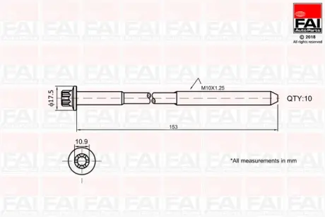 Болты головки блока Astra F/G/H/Corsa/Vectra B/C 1.4/1.6/1.8 94- (к-кт) FAI B701