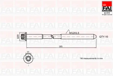Болты головки блока (комплект) Elantra 2.0 CRDi 01-06/Santa Fe 2.0/2.2 CRDi 01-13/Tucson 2.0 CRDi 04 FAI B2129