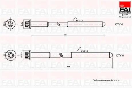 FIAT Комплект гвинтів голівки циліндра DUCATO 2.3 JTD 01-06, IVECO DAILY III 03-06, UAZ PATRIOT 2.3 D 06- FAI B1625