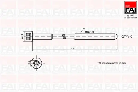 FORD К-кт болтов ГБЦ C-Max,Focus II,III,Galaxy,Mondeo III,IV,V,Transit 1.8/2.3 FAI B1140
