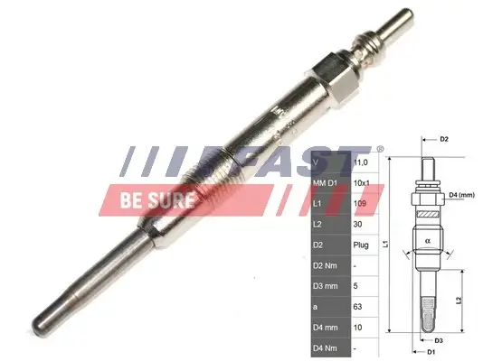 Свічка розжарювання (11V) Fiat Doblo, Punto, 1,9 Multijet 00- Fast FT82733 (фото 1)