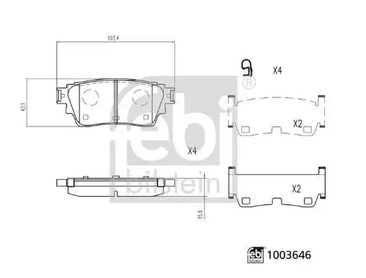Комплект гальмівних колодок задн, NISSAN ARIYA, ROGUE, X-TRAIL IV 1.5H/Electric 07.20- Febі Bilstein 1003646 (фото 1)