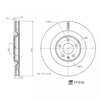 FEBI AUDI гальмівний диск задн. A6 Allroad C8 19-, E-TRON 19-, Q7 15- febі Bilstein 171510