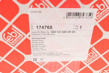 FEBI VW Помпа воды с регулятором хладогента Audi A4,5,6,Amarok,Jetta IV,Passat,Skoda, 2.0TSI/TFSI 08- febі Bilstein 174765