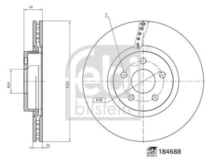 FEBI Гальмівний диск передн. TOURNEO CONNECT / GRAND TOURNEO CONNECT V408, TRANSIT CONNECT 13- febі Bilstein 184688 на Форд Connect