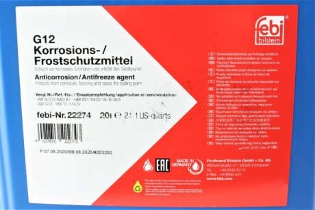 Антифриз FEBI красный концентрат G12 (Канистра 20л) febі Bilstein 22274