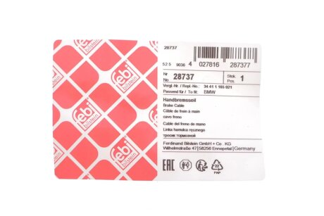 FEBI BMW Трос ручного тормоза лев. E46 316-320 febі Bilstein 28737