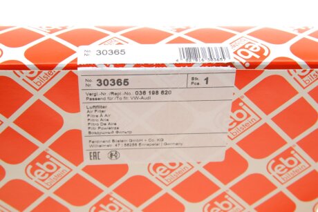 FEBI VW Фильтр воздушный 1,4/1,6: Golf IV, Polo SEAT Leon,Toledo SKODA 1,4 febі Bilstein 30365