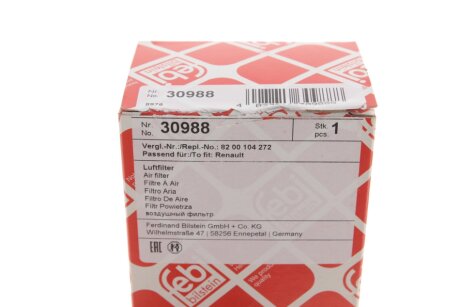 FEBI RENAULT Фильтр воздушный Clio,Kangoo 1.2 16V 01- febі Bilstein 30988