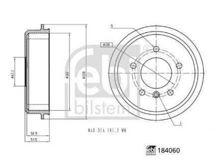 Барабан гальмівний(к-т) febі Bilstein 184060 на Мерседес W168 (а160)