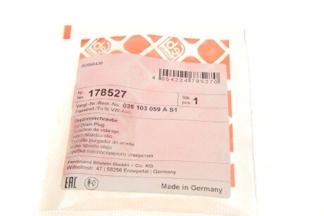 Пробка зливу мастила з ущільненням febі Bilstein 178527