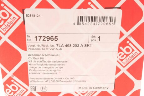 Пыльник шруса (гранаты) внутренний-наружный febі Bilstein 172965