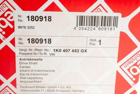 Вал приводний AUDI, SEAT, SKODA, VW (FEBI) febі Bilstein 180918