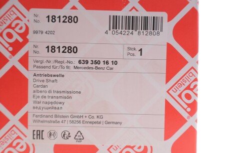 Вал приводний MERCEDES-BENZ VIANO (W639) | V-CLASS, VITO (FEBI) febі Bilstein 181280