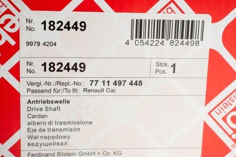 Вал приводний RENAULT (FEBI) febі Bilstein 182449