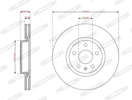 Вентильований гальмівний диск ferodo DDF2702C
