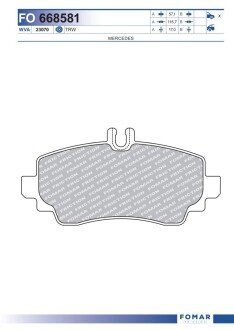 Тормозні (гальмівні) колодки fomar roulunds FO 668581 на Мерседес W168 (а160)