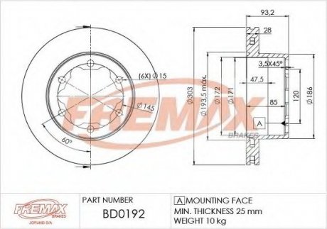 Гальмівний диск fremax BD-0192