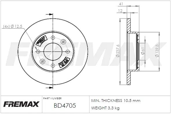 Передній гальмівний (тормозний) диск Fremax BD4705 (фото 1)