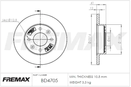 Передній гальмівний (тормозний) диск Fremax BD4705
