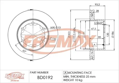 Тормозной диск fremax BD0192 Фольксваген Крафтер