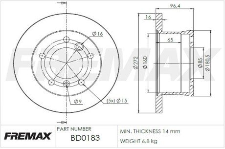 Задній гальмівний (тормозний) диск fremax BD-0183 на Фольксваген Лт 28