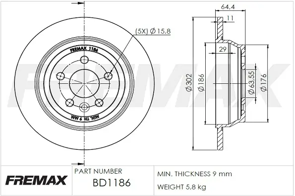 Задний тормозной диск fremax BD1186