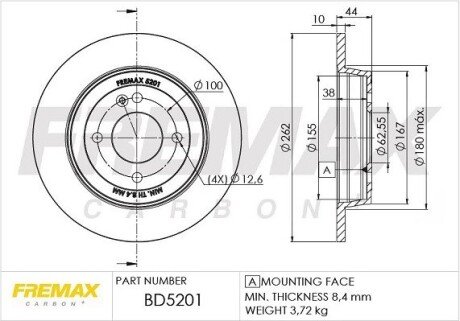 Задній гальмівний (тормозний) диск fremax BD5201