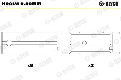 Вкладыши коренные glyco H901/5 0.50MM на Опель Сенатор а