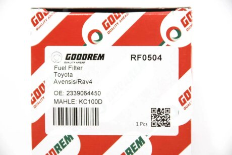 Фільтр паливний Avensis/Corolla/Rav4/Yaris/Mazda 323/6 98- goodrem RF0504