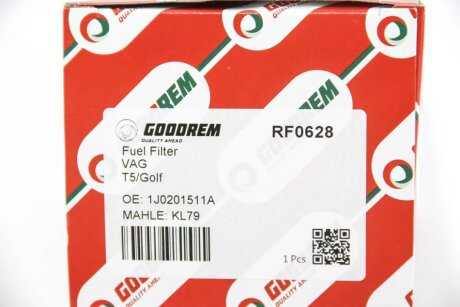 Фільтр паливний Golf IV/T5/A3 1.6/1.8/A4/A6 00>/Octavia -04/Chery Amulet 03- (бензин) goodrem RF0628