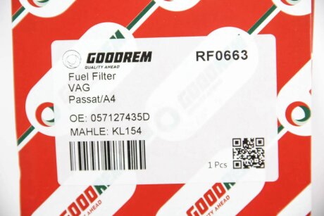 Фільтр паливний Passat B5 98>/A4/A6/A8 97> 2.5TDI goodrem RF0663