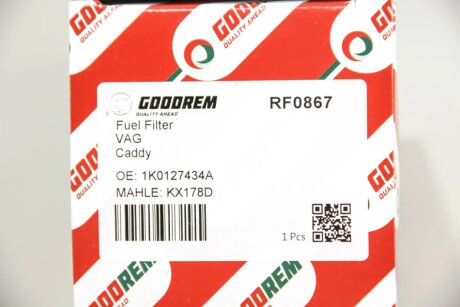 Фільтр паливний 1.9/2.0 TDI/SDI Caddy III >03.06 (>2K-6-090000)/Golf V/Octavia A5 goodrem RF0867