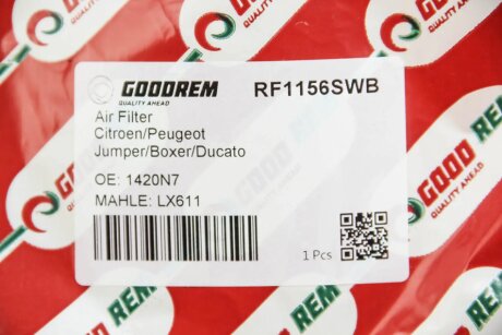 Фільтр повітряний Ducato/Boxer/Jumper 1.9/2.4/2.5/2.8 TD/JTD/HDi 94>06 (з сіткою) goodrem RF1156SWB