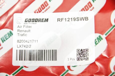 Фільтр повітряний Trafic 2.0 16V 06-/Laguna 03- (з сіткою) goodrem RF1219SWB