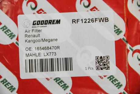 Фільтр повітряний Kangoo/Laguna/Megane 1.6i 16V 99- /Trafic 2.0i 01- (з передфільтром) goodrem RF1226FWB