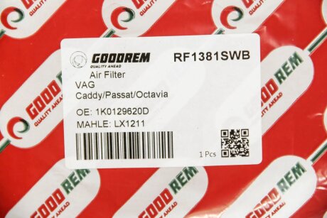 Фільтр повітряний Caddy III/Golf V/Passat B6/Octavia 1.9/2.0TDI (з сіткою) goodrem RF1381SWB