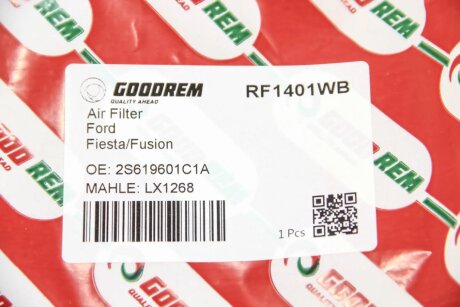 Фільтр повітряний 1.25/1.3/1.6 Fiesta -08/ 1.25/1.3/1.4/1.6 Fusion/Mazda 2 02- goodrem RF1401WB