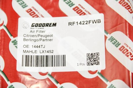 Фільтр повітряний Berlingo/Partner 1.6HDi 08- (з передфільтром) goodrem RF1422FWB
