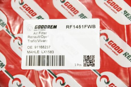 Фільтр повітряний Trafic/Vivaro 2.0/2.5dCi 02- (з передфільтром) goodrem RF1451FWB